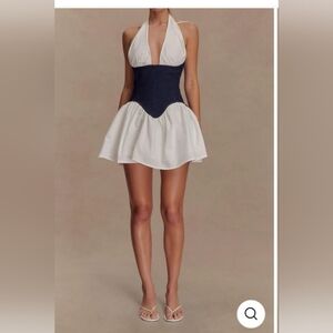 Elegant White and Navy Halter Dress